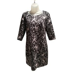 Boden Whimsical Bird of Paradise and Star Jacquard Knit Dress Black White Nature